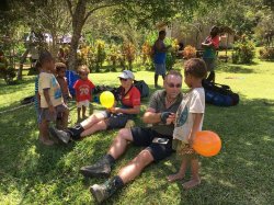 169 - Lisa and I with stickers and balloons for the pikininni's at Menari Village.jpg 169 - Lisa and I with stickers and balloons for the pikininni's at Menari Village.jpg
