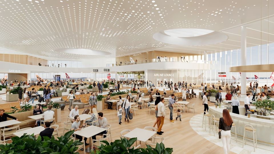 Inside the new Qantas and Jetstar terminal to be built at Perth's Airport Central precinct. Inside the new Qantas and Jetstar terminal to be built at Perth's Airport Central precinct.